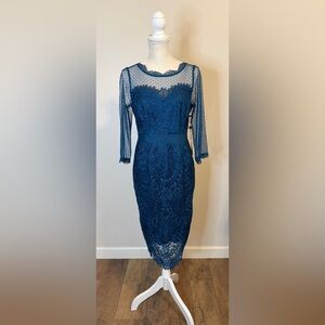 Adrianna Papell Peacock Blue Teal Ascot/Wedding/Garden Party/MOB Dress - Size 12